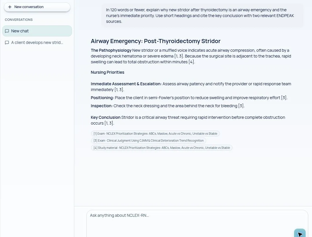 ENDPEAK AI Tutor response with inline citations